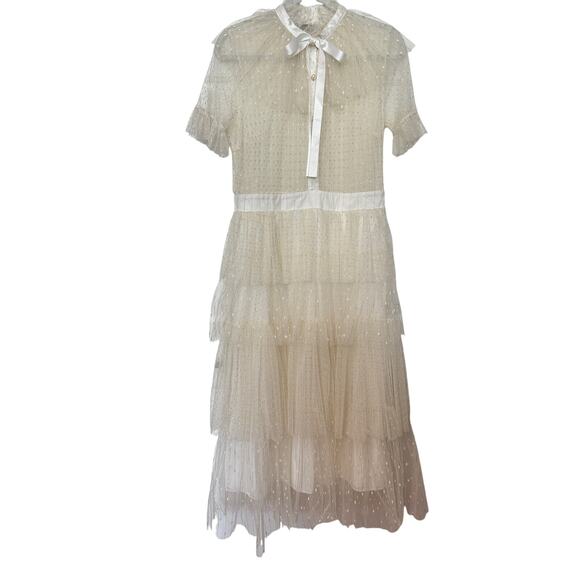 Elegant Ivory Tulle Tiered Midi Dress Size Medium - Picture 1 of 16